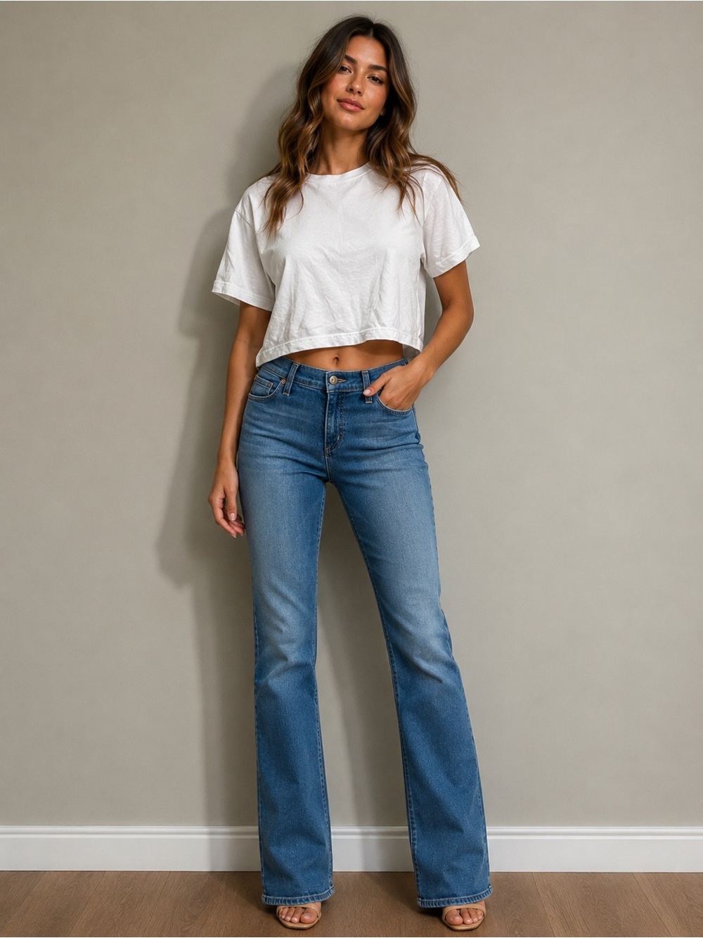 STATESIDE White Cropped Tee Crew Neck Short Sleeve Basic Supima Cotton Top S